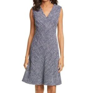 Rebecca Taylor Navy Blue Tweed A-line Dress sleeveless v-neck midi 12